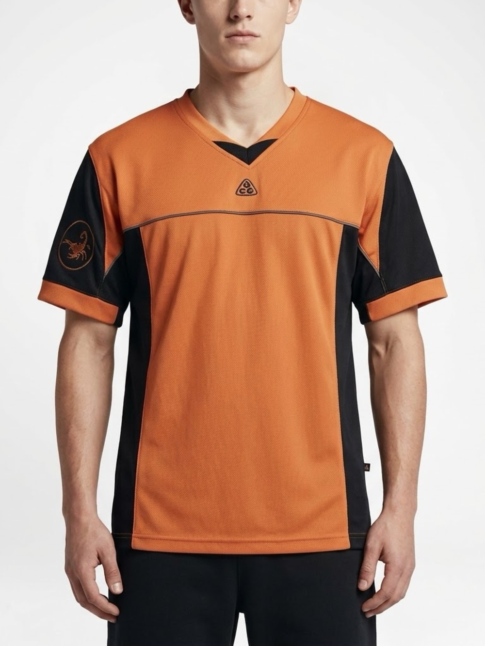 Vintage Nike ACG Scorpion Shirt Y2K Orange Black V-Neck Jersey Mesh Top Size S
